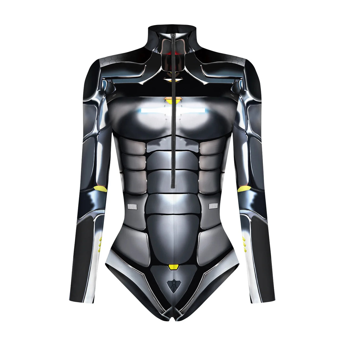 New Superhero Jumpsuit Cosplay Costume Robot Armor Zentai 3D Digital Print Women's Long Sleeve Zipper Bodysuit Halloween Party