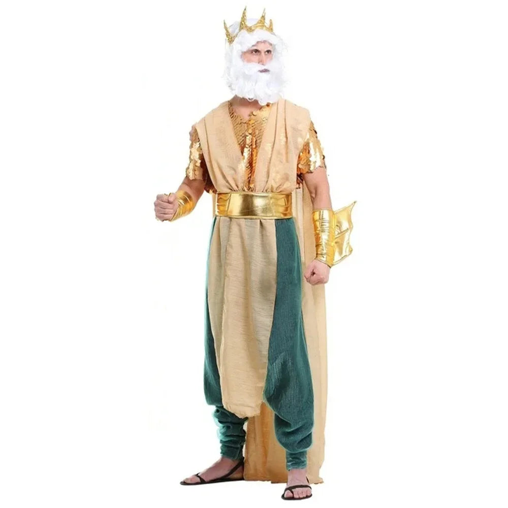 Couple Neptune King Sea Siren Mermaid Queen Costume Men Poseidon Costumes Fantasia Halloween Purim Carnival Mardi Gras Dress up