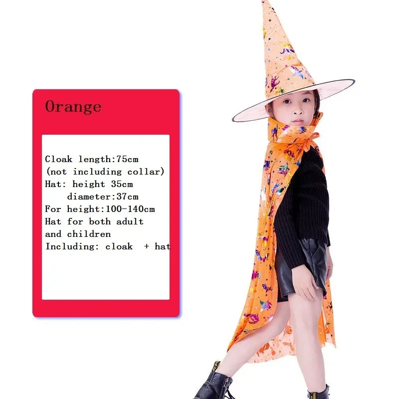 Masquerade Costume Wizard Witch Cloak Cape Robe With Hat For Show Play s Magic Wands Baby Kids