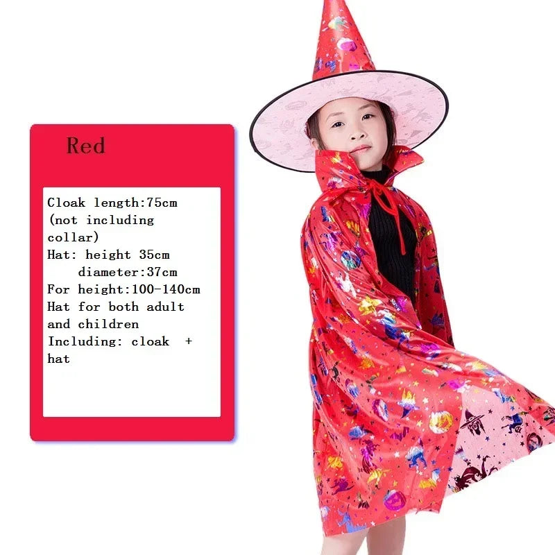 Masquerade Costume Wizard Witch Cloak Cape Robe With Hat For Show Play s Magic Wands Baby Kids