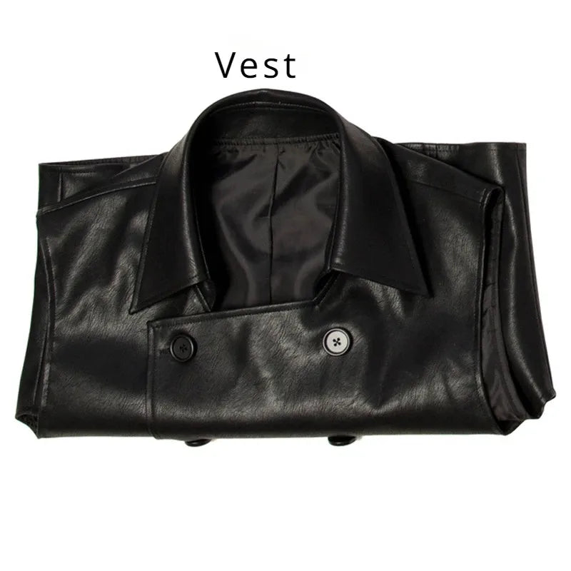 Black Man Noir Cosplay Costume Long Trench Coat Leather Vest Full Set and Individual Items Are Sold Superhero Halloween Costumes