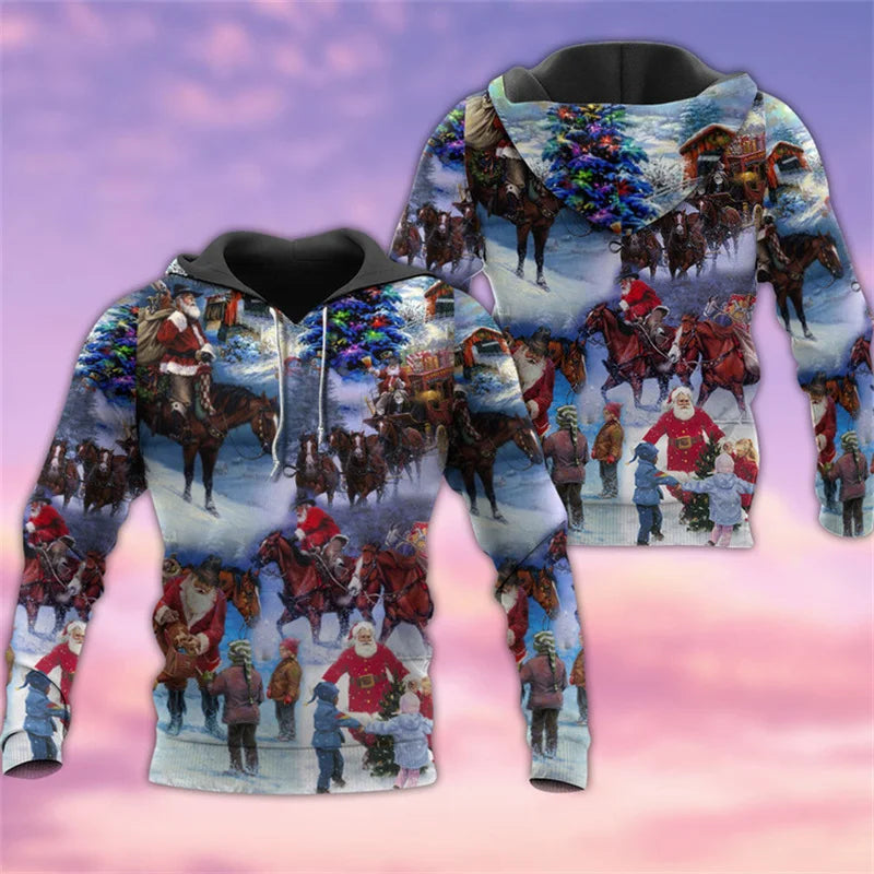 West Cowboy Cosplay Hoodies Men Women Clothing Santa Claus Hoodie Sweatshirt Comforts Long Sleeved Pullover Tops Streetwear
