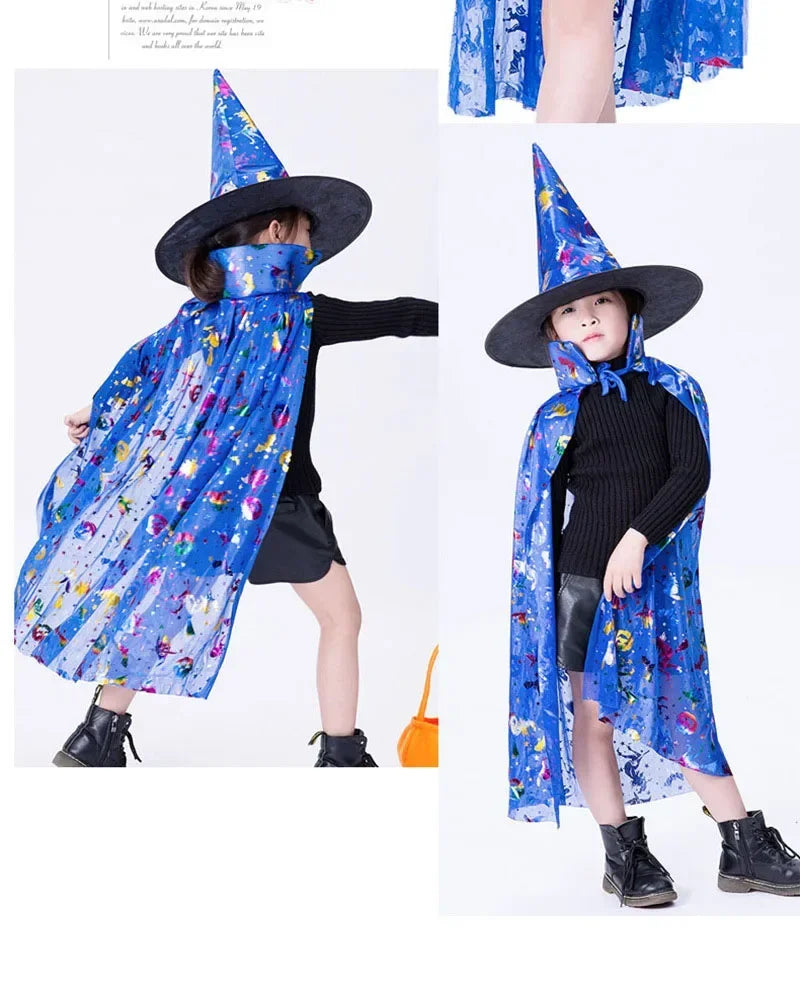 Masquerade Costume Wizard Witch Cloak Cape Robe With Hat For Show Play s Magic Wands Baby Kids