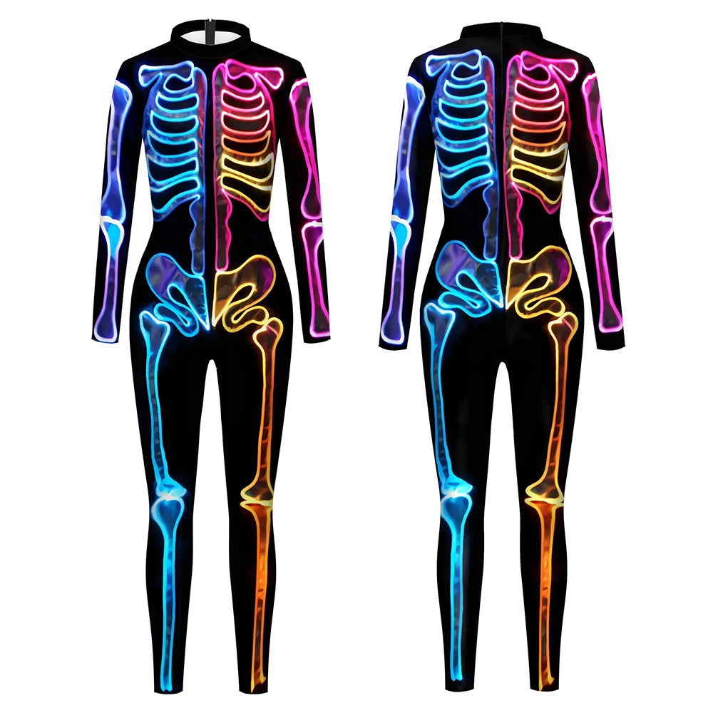 Blue Butterfly Cloak Skeleton Jumpsuit Halloween Cosplay Costume Witch Bodysuit Women Catsuit Funny Carnival Performance Outfit