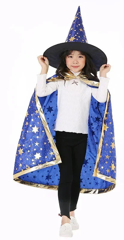 Masquerade Costume Wizard Witch Cloak Cape Robe With Hat For Show Play s Magic Wands Baby Kids