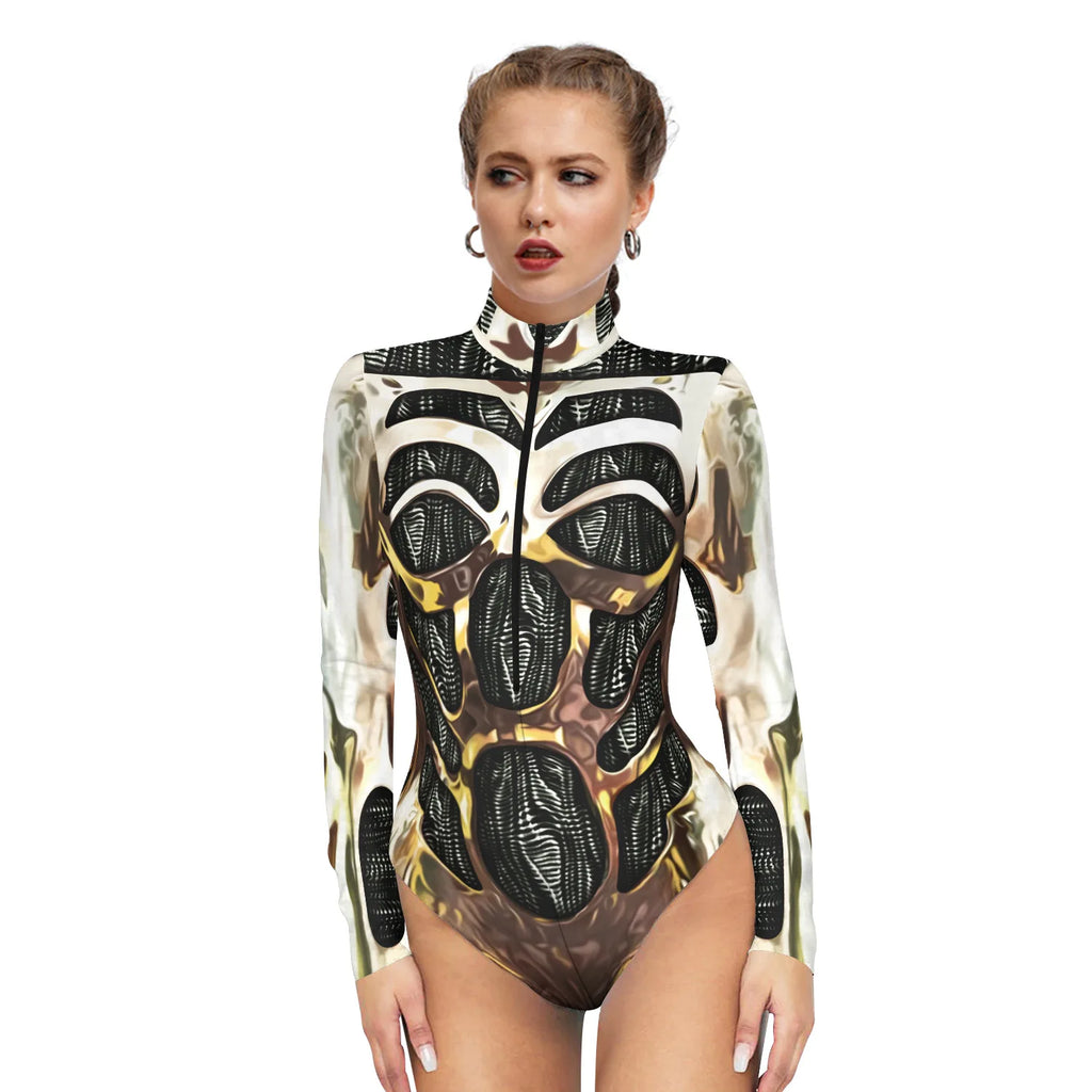 New Superhero Jumpsuit Cosplay Costume Robot Armor Zentai 3D Digital Print Women's Long Sleeve Zipper Bodysuit Halloween Party