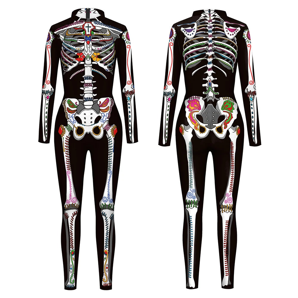 Blue Butterfly Cloak Skeleton Jumpsuit Halloween Cosplay Costume Witch Bodysuit Women Catsuit Funny Carnival Performance Outfit