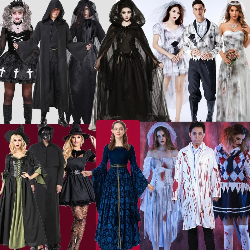 Women Halloween Vampire couple uniform Purim Cosplay Costumes men Horror Ghost Dead Zombie Corpse Bride costume Dress adult