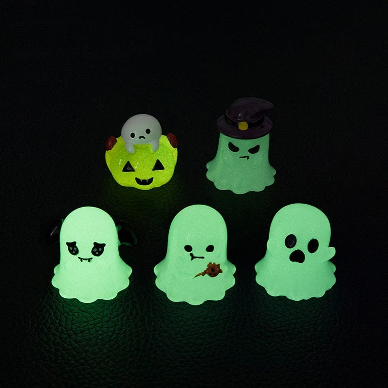 6Pcs Luminous Figurine Miniature Halloween Cartoon Pumpkin Ghost Micro Landscape Ornaments Home Office Desk Room Decorations