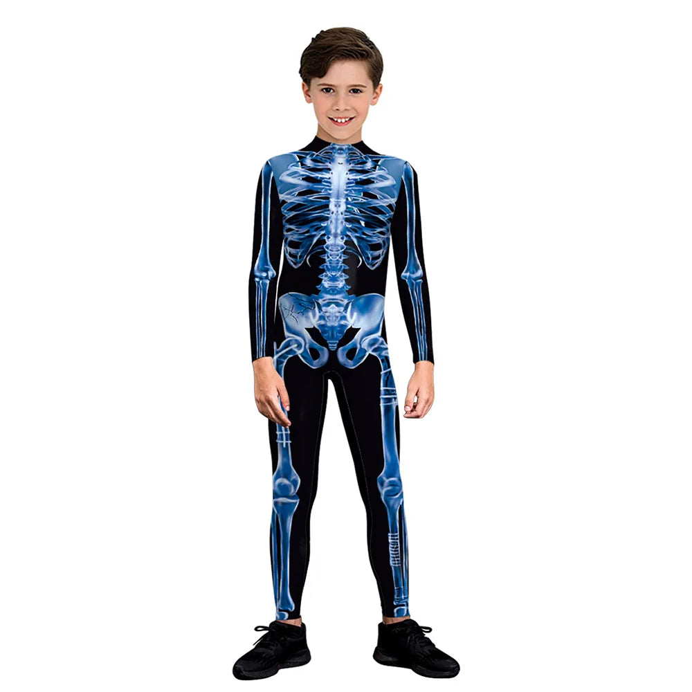 Kids Muscle Skeleton Superhero Cosplay Bodysuit Boys Girls Hero Attack on Titan Jumpsuit Halloween Party Game Zentai Suit