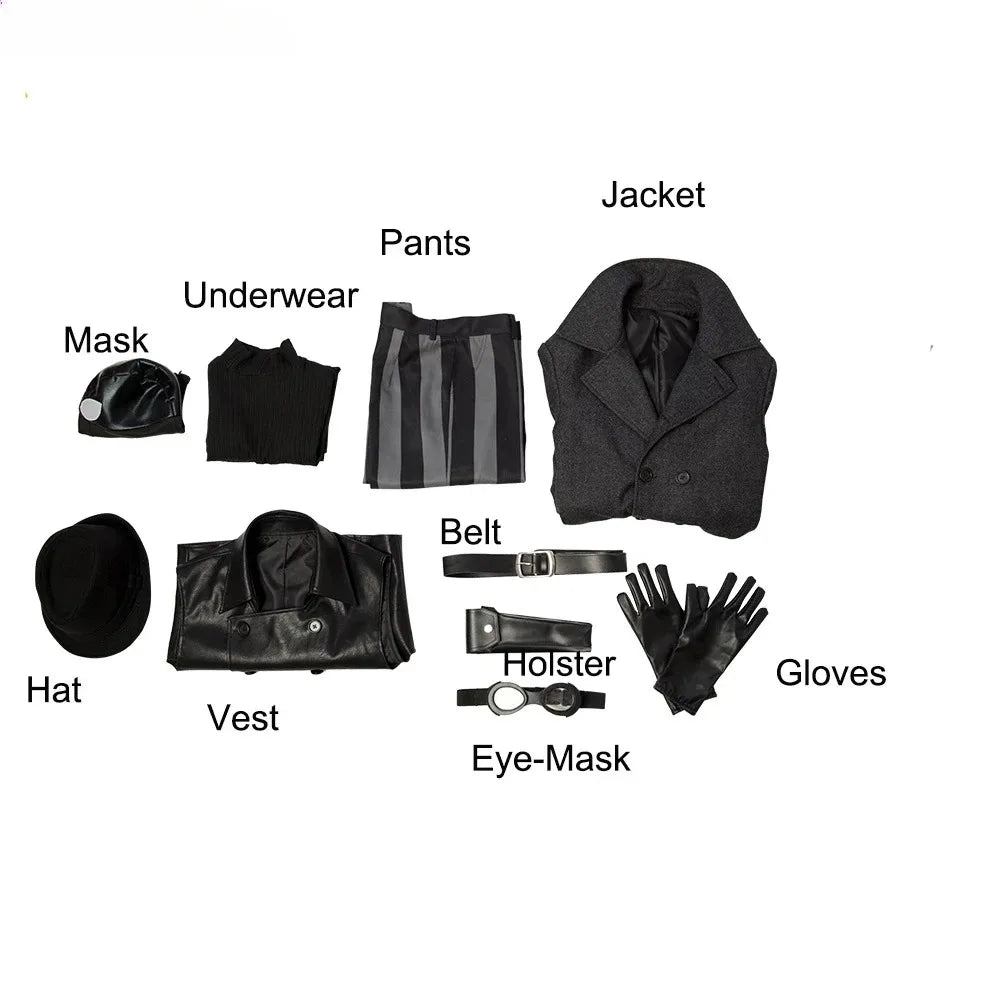 Black Man Noir Cosplay Costume Long Trench Coat Leather Vest Full Set and Individual Items Are Sold Superhero Halloween Costumes