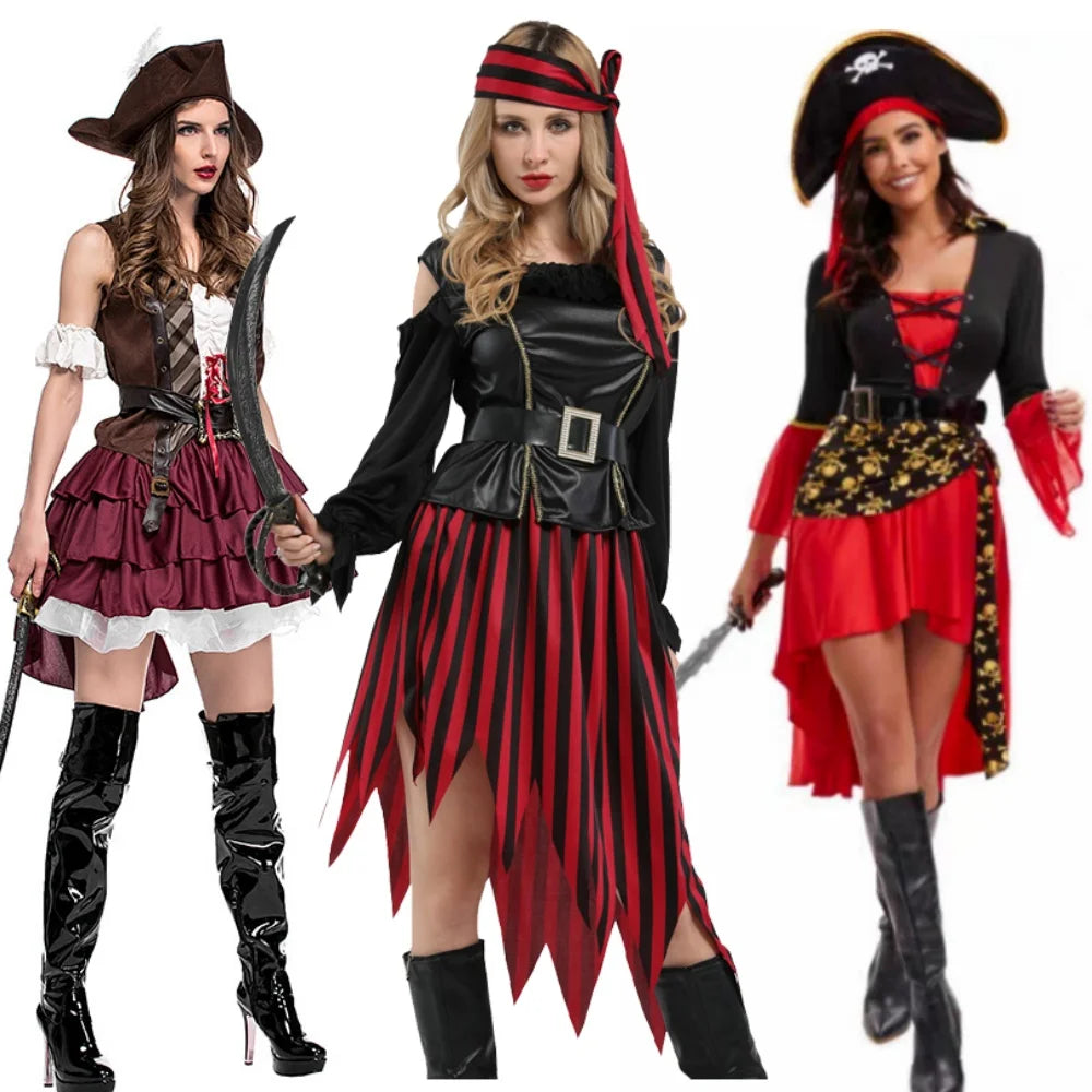 Beautiful Female Pirate Character Costume Performance, Caribbean Costume Party, Stage Performance, Striped Elements