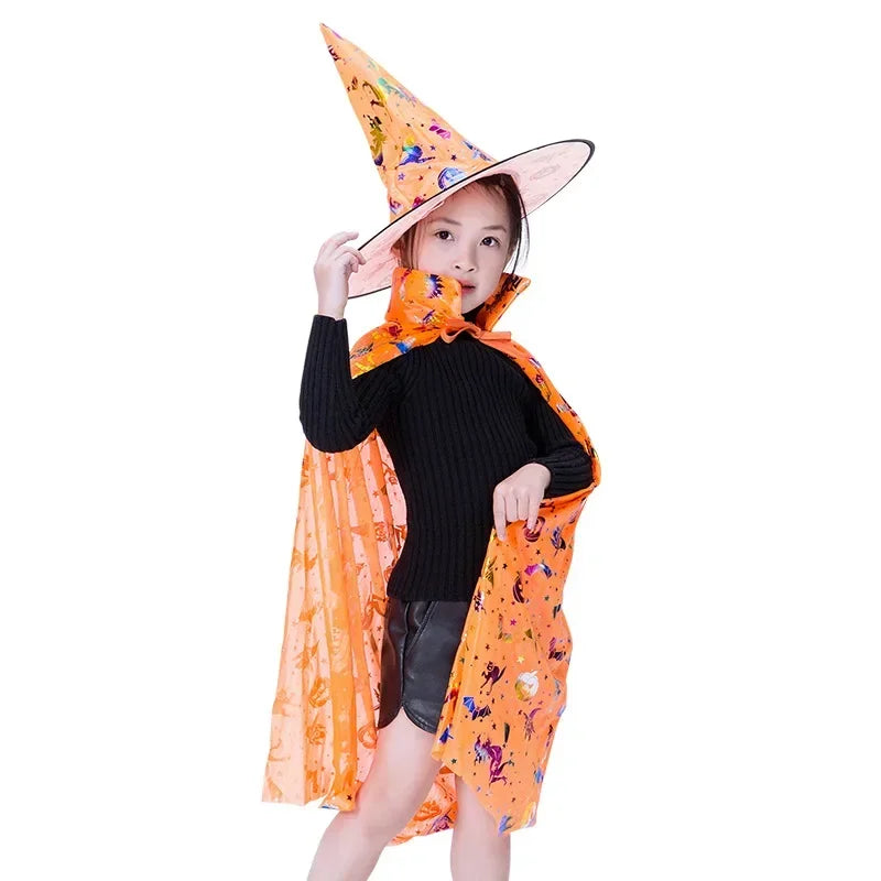 Masquerade Costume Wizard Witch Cloak Cape Robe With Hat For Show Play s Magic Wands Baby Kids