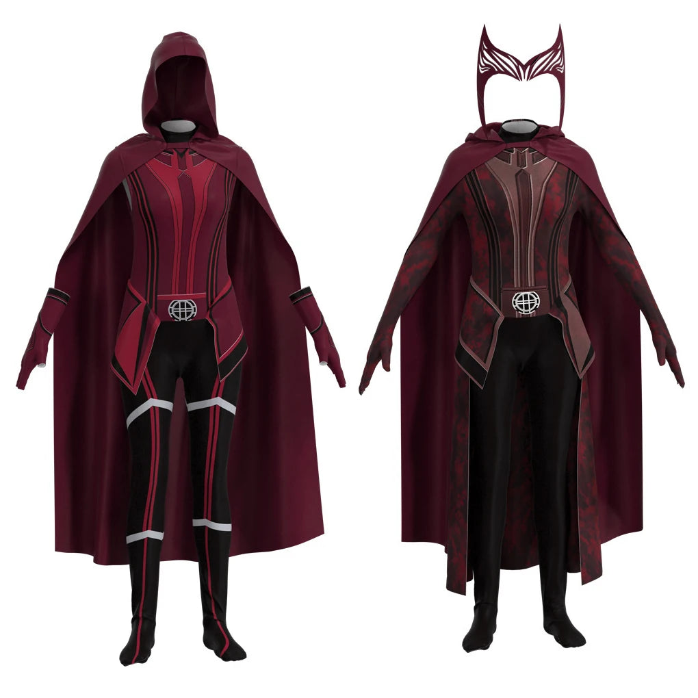 Scarlet Cosplay Witch Maximoff Wanda Vision Cosplay Costume Headwear Cloak and Pants Full Set Outfit Halloween