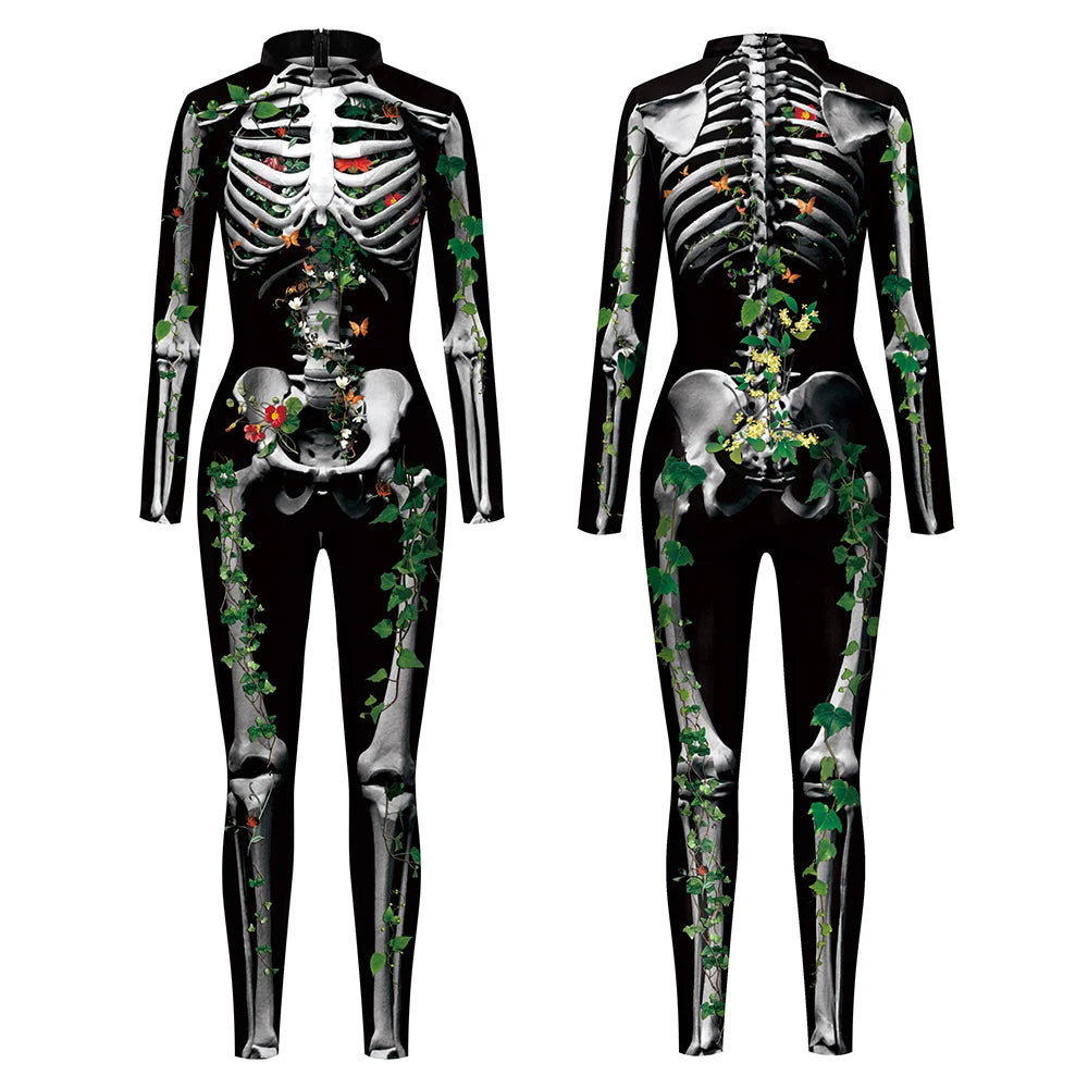 Blue Butterfly Cloak Skeleton Jumpsuit Halloween Cosplay Costume Witch Bodysuit Women Catsuit Funny Carnival Performance Outfit