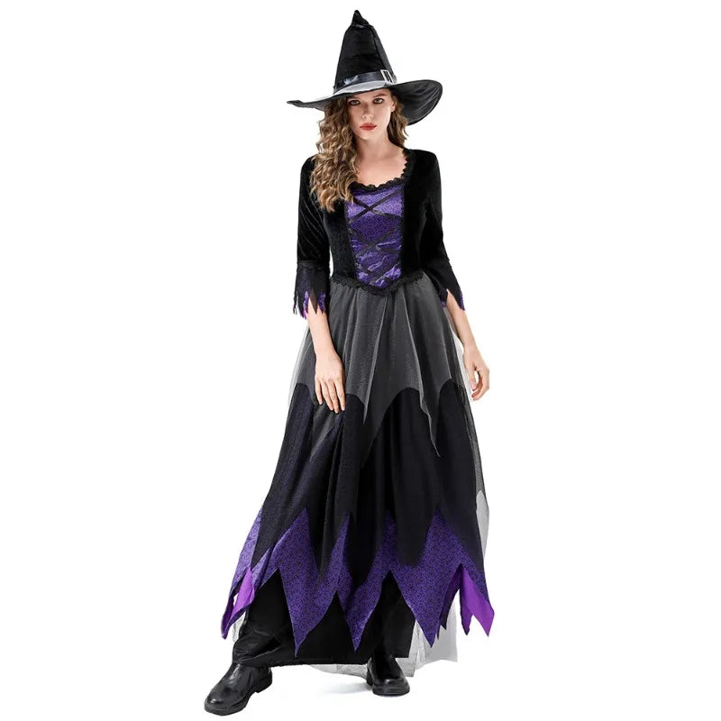 Halloween Adult Witch Cosplay Costumes Women Vampire Dress Gothic Outfit Sorceress Party Festival Stage Performance Magic Robe