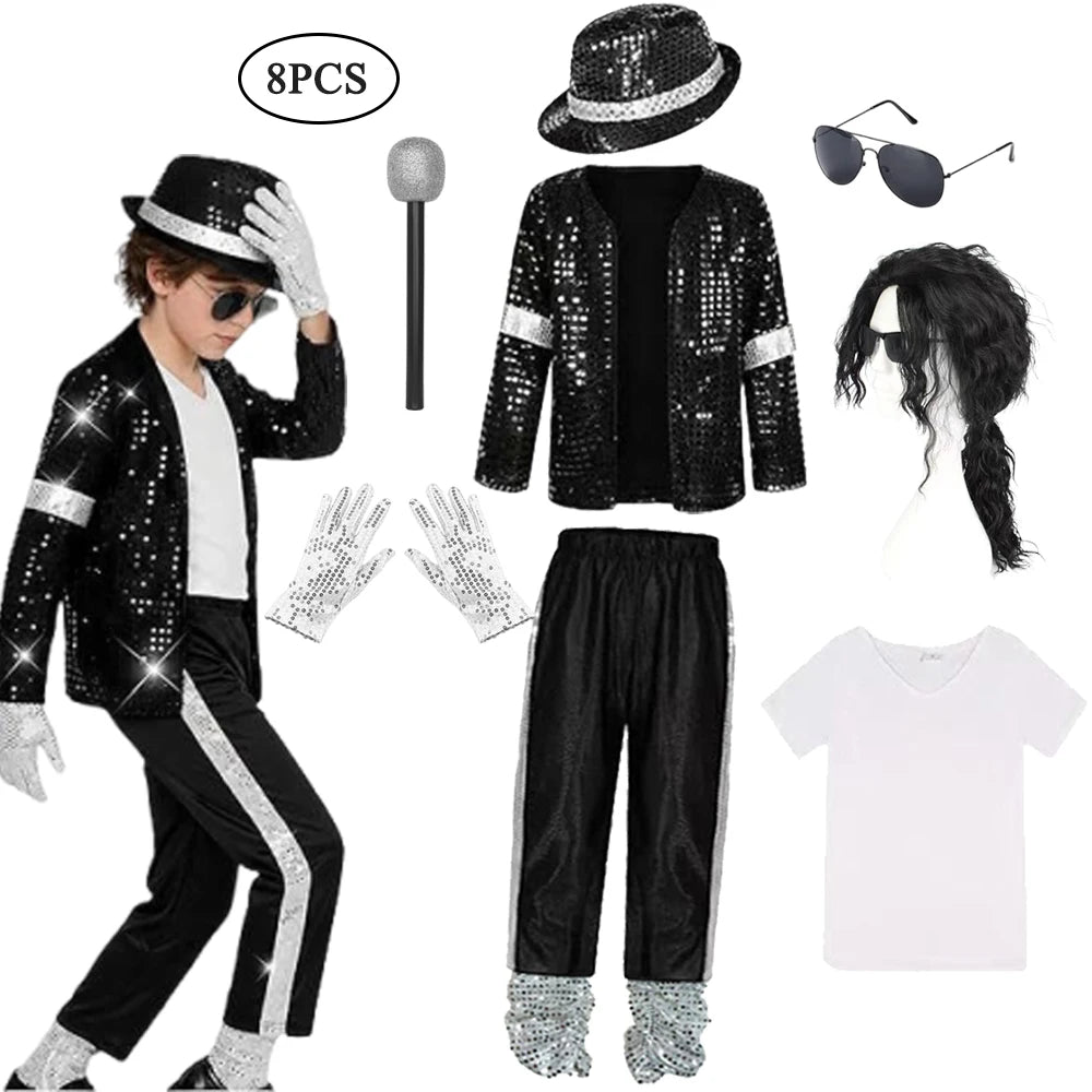 Kids Halloween Cosplay Superstar Singer Michael Jackson Clothes Dance Performance Children's Costume Boys Girls Outfits