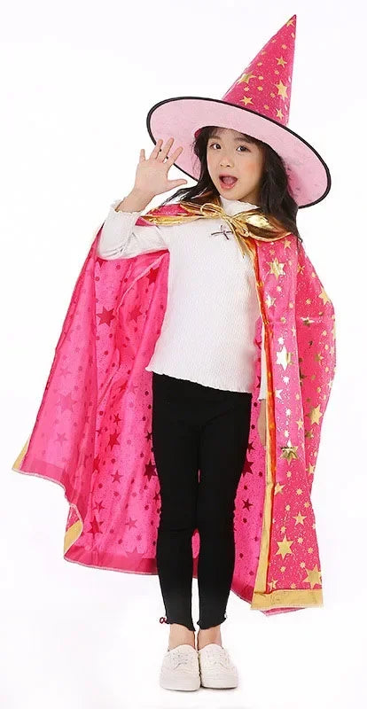 Masquerade Costume Wizard Witch Cloak Cape Robe With Hat For Show Play s Magic Wands Baby Kids