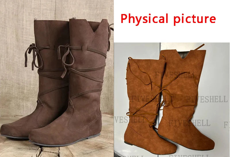 Medieval Vicking Costume Retro Men Knight Boots Larp Shoes PU Leather Nordic Warrior Cosplay Fancy Carnival Party Anime Shoes