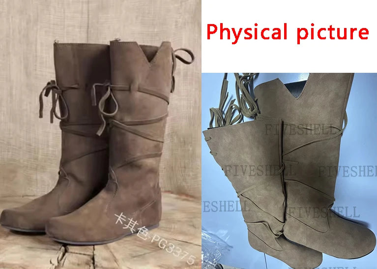 Medieval Vicking Costume Retro Men Knight Boots Larp Shoes PU Leather Nordic Warrior Cosplay Fancy Carnival Party Anime Shoes