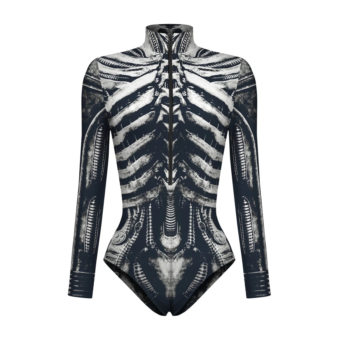 New Superhero Jumpsuit Cosplay Costume Robot Armor Zentai 3D Digital Print Women's Long Sleeve Zipper Bodysuit Halloween Party
