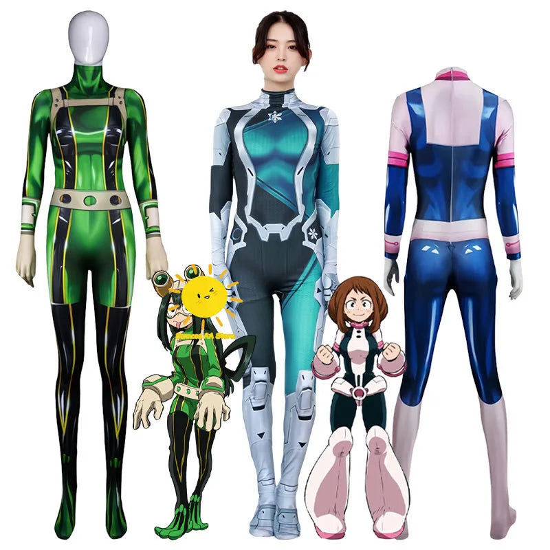 Anime Asui Tsuyu Ochaco Uraraka Cosplay My Hero Academia Cosplay Costumes Uniform Jumpsuit Froppy Suit Halloween Party Cos Women