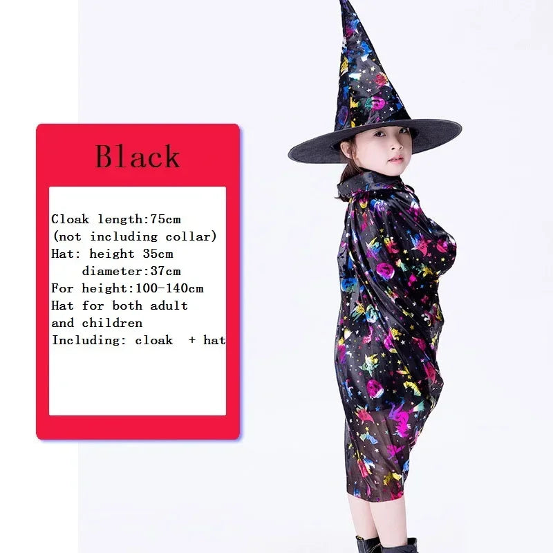 Masquerade Costume Wizard Witch Cloak Cape Robe With Hat For Show Play s Magic Wands Baby Kids