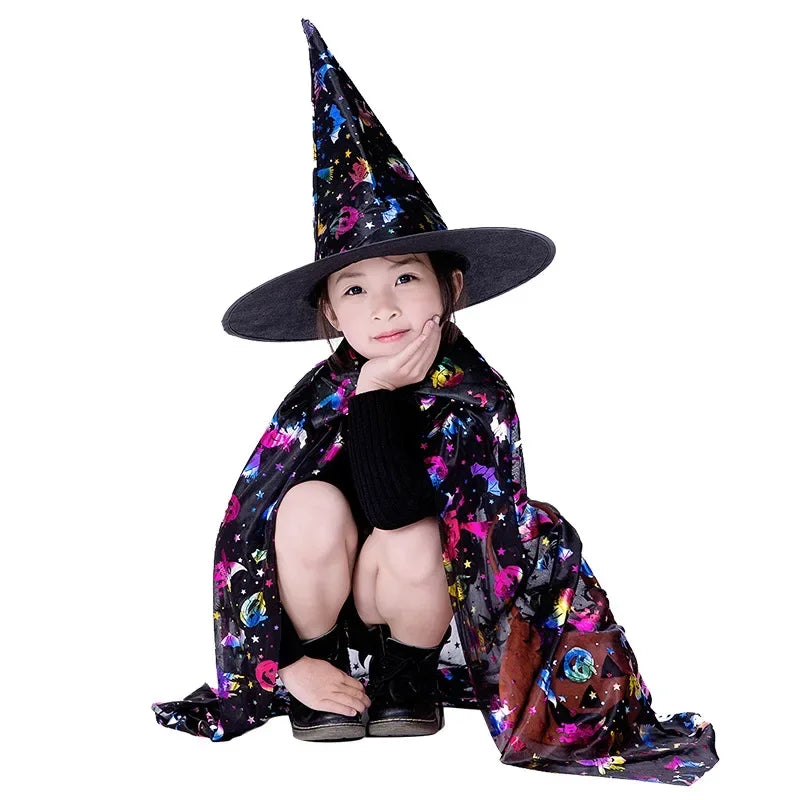 Masquerade Costume Wizard Witch Cloak Cape Robe With Hat For Show Play s Magic Wands Baby Kids