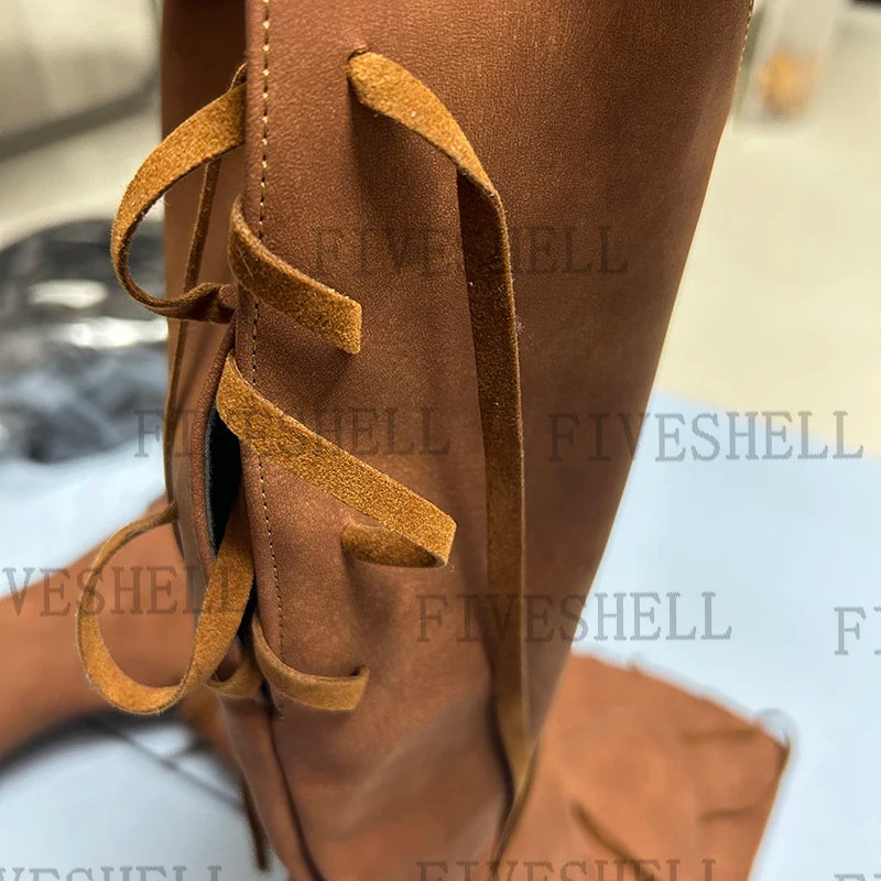 Medieval Vicking Costume Retro Men Knight Boots Larp Shoes PU Leather Nordic Warrior Cosplay Fancy Carnival Party Anime Shoes