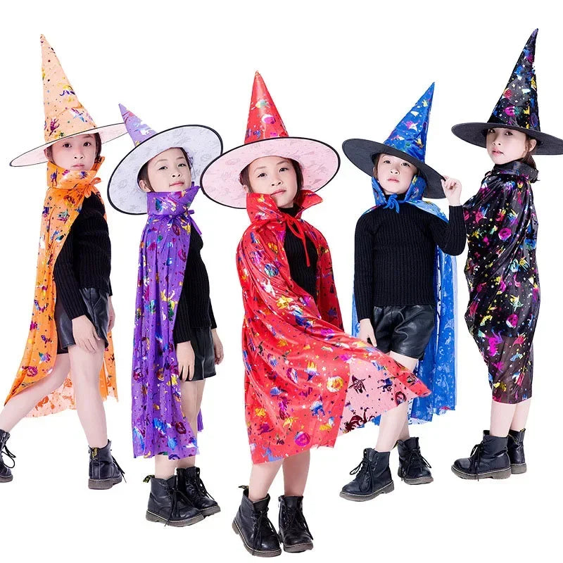 Masquerade Costume Wizard Witch Cloak Cape Robe With Hat For Show Play s Magic Wands Baby Kids