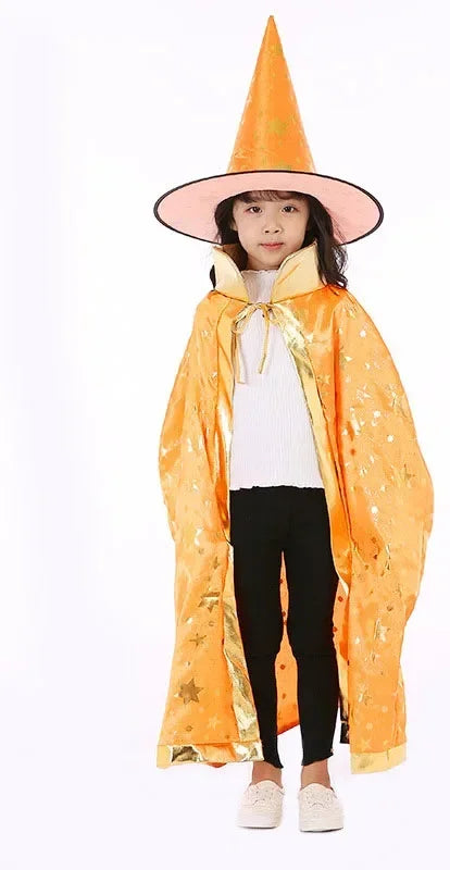 Masquerade Costume Wizard Witch Cloak Cape Robe With Hat For Show Play s Magic Wands Baby Kids