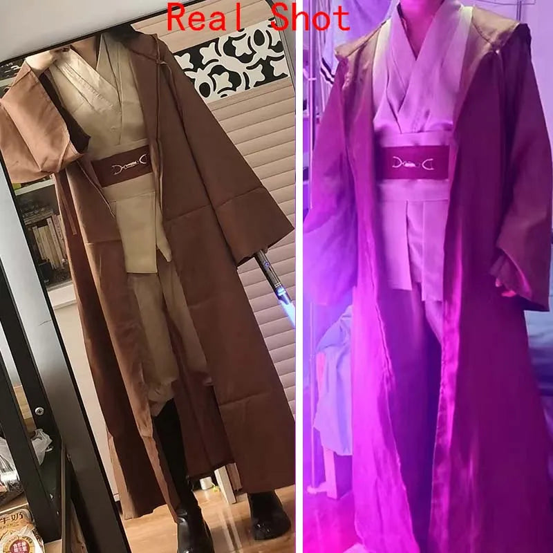 Obi Wan Kenobi Cosplay Adult Men Hooded Robe Jedi Knight Outfits Laku Tunic Costume Halloween Robe Hooded Uniform Full Set