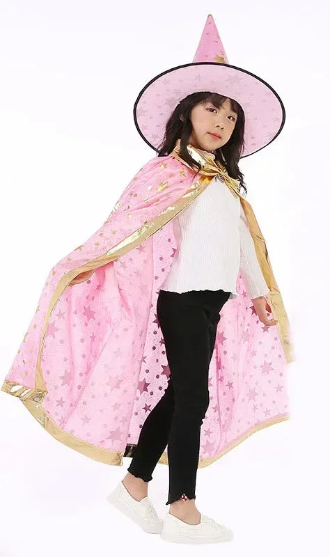 Masquerade Costume Wizard Witch Cloak Cape Robe With Hat For Show Play s Magic Wands Baby Kids
