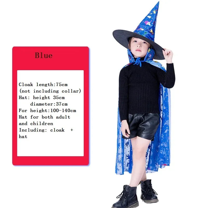 Masquerade Costume Wizard Witch Cloak Cape Robe With Hat For Show Play s Magic Wands Baby Kids