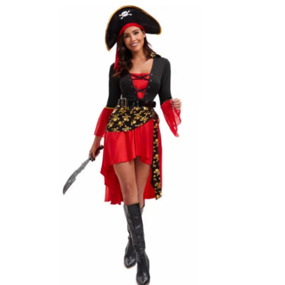 Beautiful Female Pirate Character Costume Performance, Caribbean Costume Party, Stage Performance, Striped Elements
