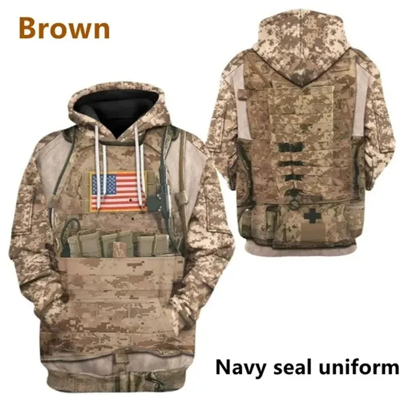 Men WWI Historical‑Style 3D Union Jack Print Drawstring Hoodie, Vintage History Theme Cosplay Casual Street‑Wear Pullover Tops