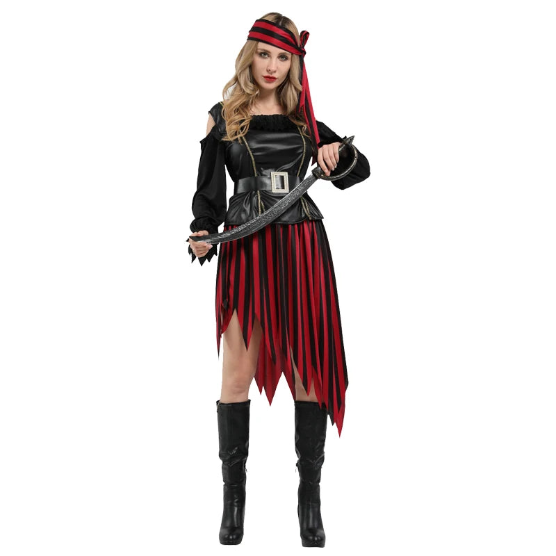 Beautiful Female Pirate Character Costume Performance, Caribbean Costume Party, Stage Performance, Striped Elements