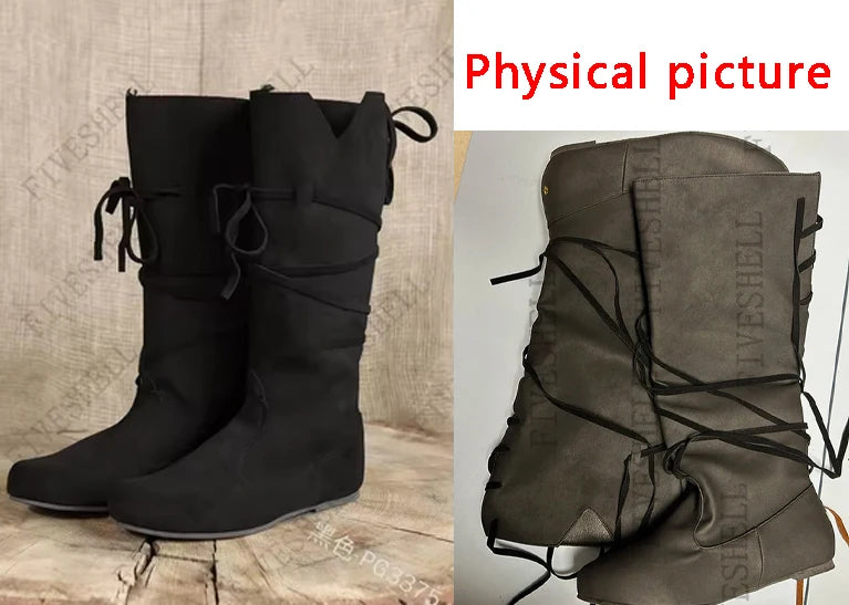 Medieval Vicking Costume Retro Men Knight Boots Larp Shoes PU Leather Nordic Warrior Cosplay Fancy Carnival Party Anime Shoes