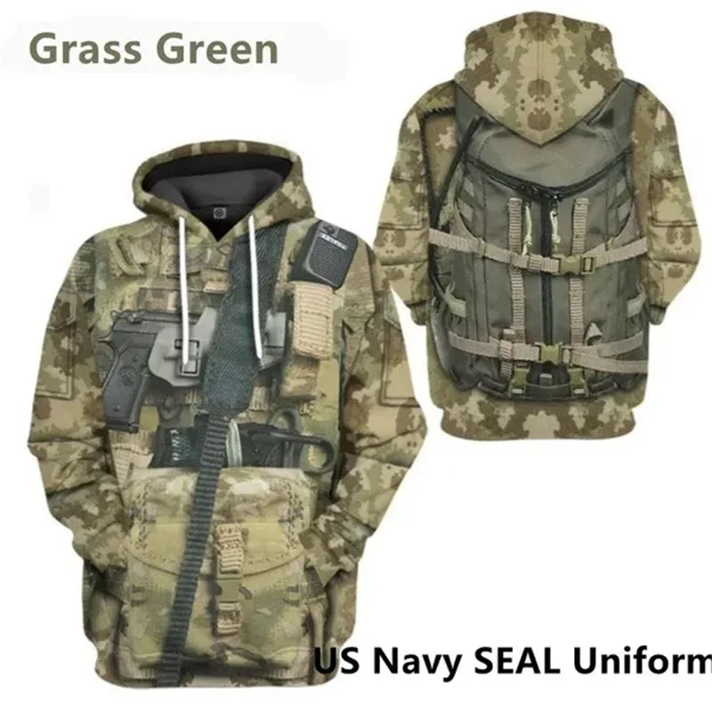 Men WWI Historical‑Style 3D Union Jack Print Drawstring Hoodie, Vintage History Theme Cosplay Casual Street‑Wear Pullover Tops