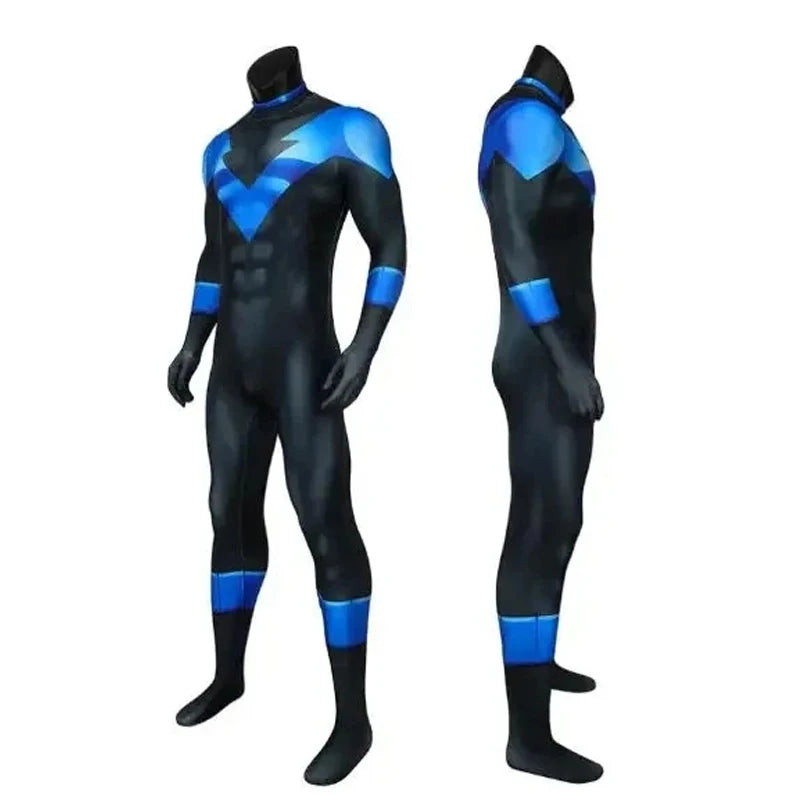 Superhero Nightwing Cosplay Zentai Bodysuit Robin Dick Grayson Jumpsuit Mask Costume Set Halloween Party Cosplay Catsuit Spandex