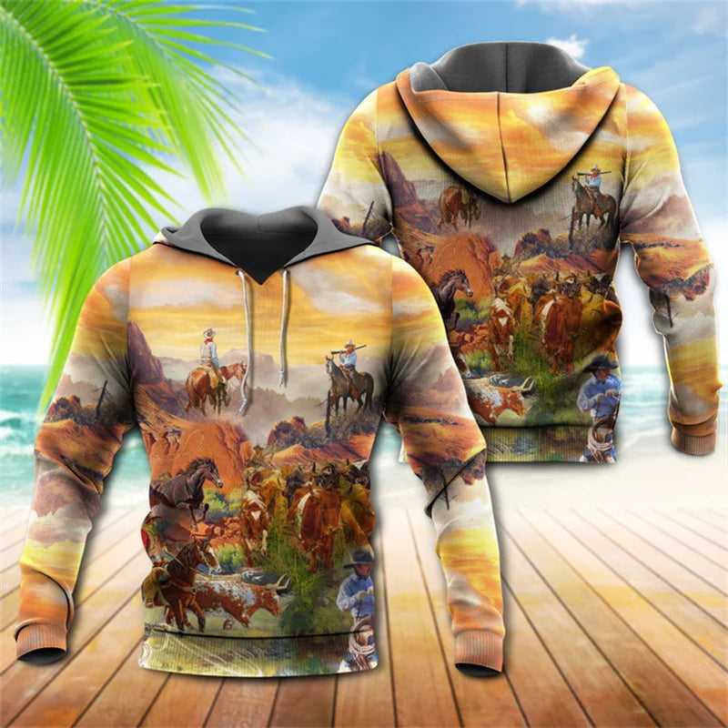 West Cowboy Cosplay Hoodies Men Women Clothing Santa Claus Hoodie Sweatshirt Comforts Long Sleeved Pullover Tops Streetwear